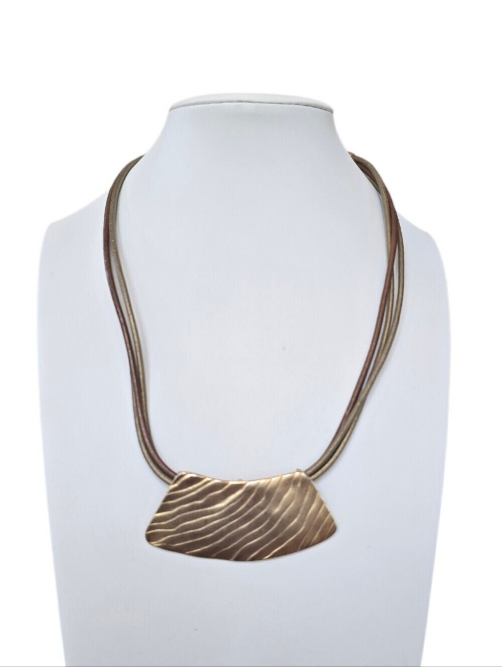 Chico's Leather Cord Brushed Goldtone  Boho Necklace